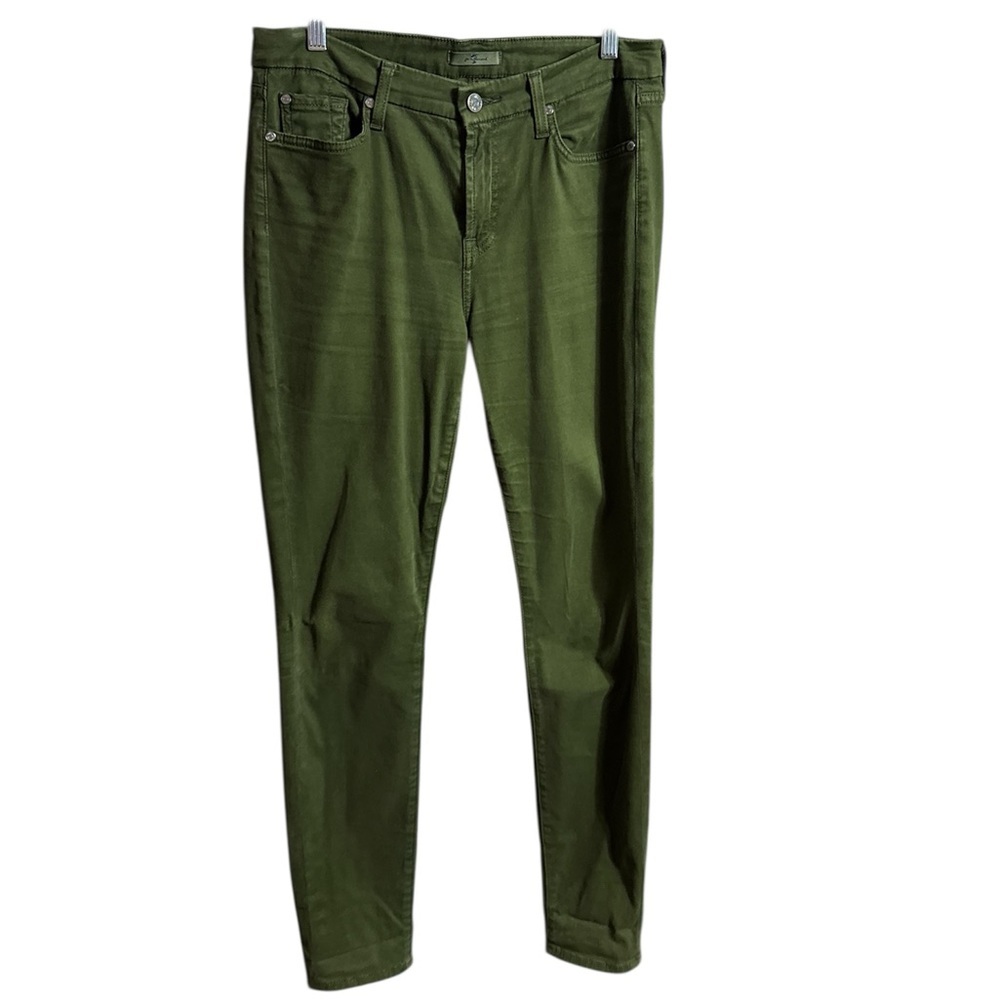 7 For All Mankind Skinny Jeans Olive Green Soft Stretch Denim Size 30